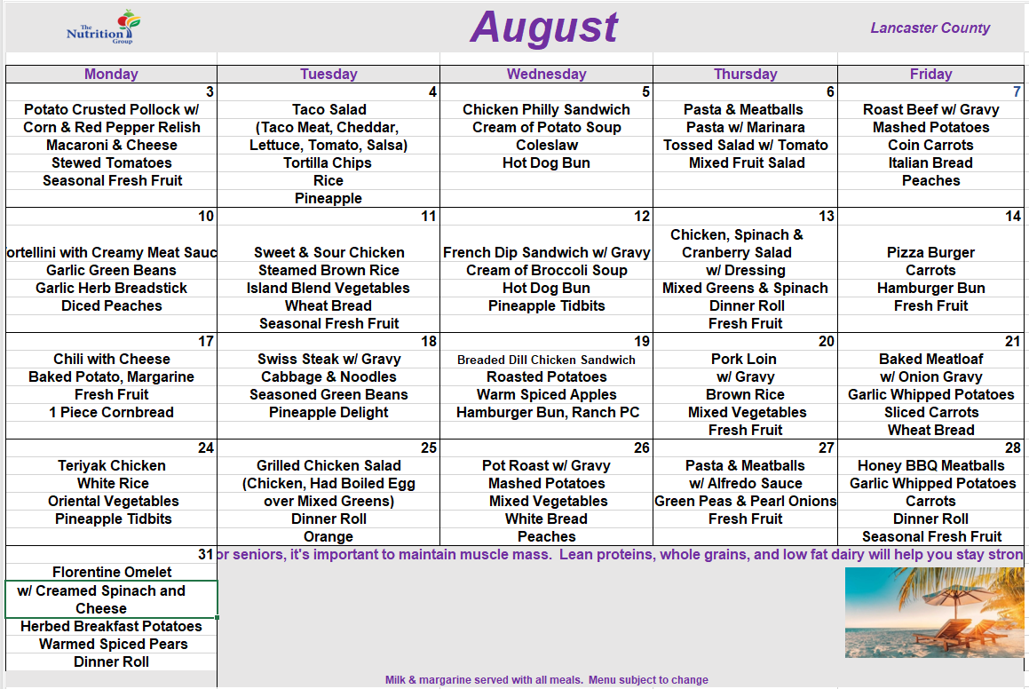 Lunch Calendar
